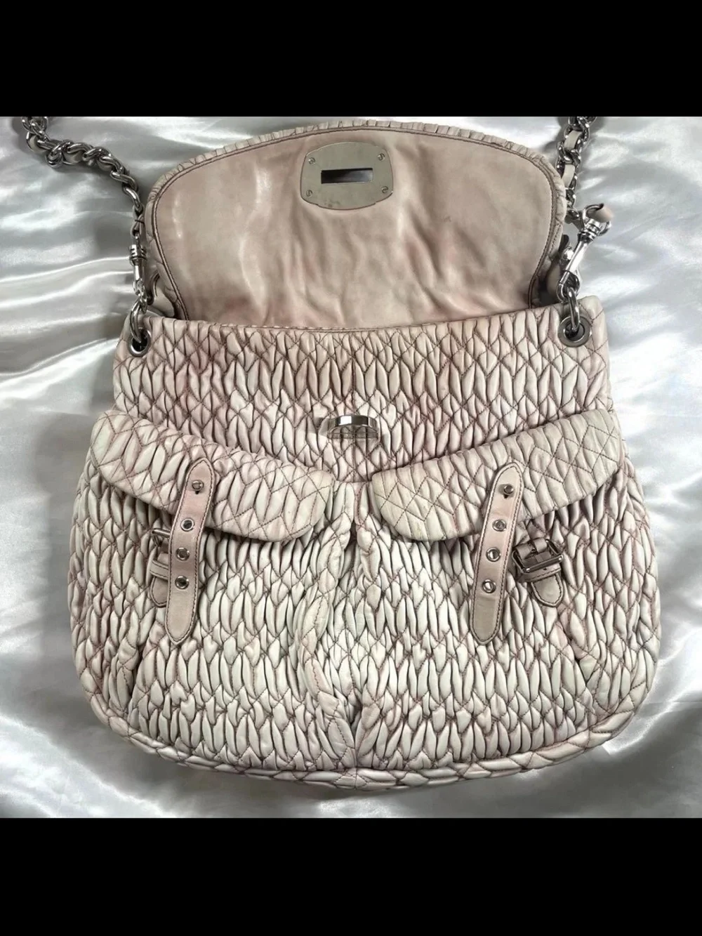 Miu Miu Pale Pink Quilted Braided-Handle Shoulder Bag